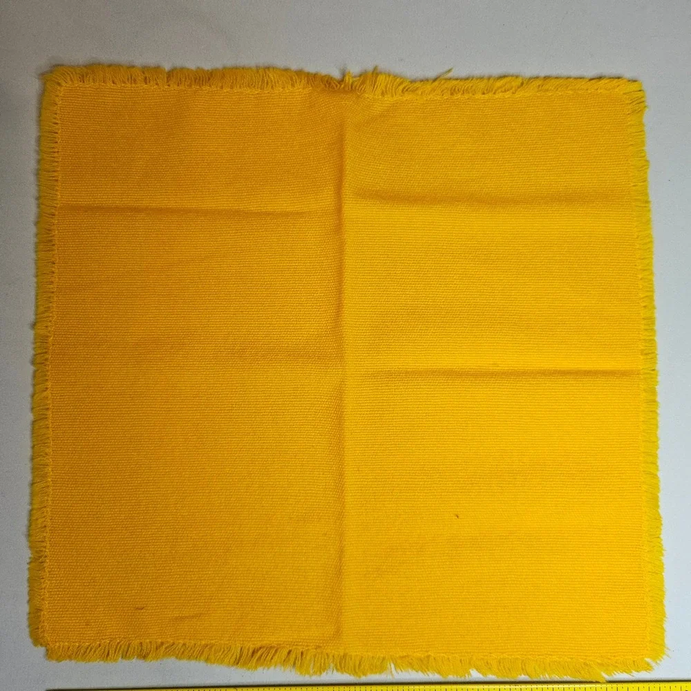 Vtg Fringed Cloth Napkins Set of 6 Blue Yellow Green Woven Retro Linens Fiesta